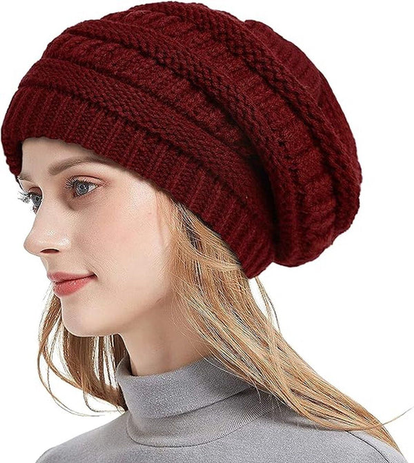 Bordeaux Women's Windproof Slouchy Ski Hat with Satin Lining