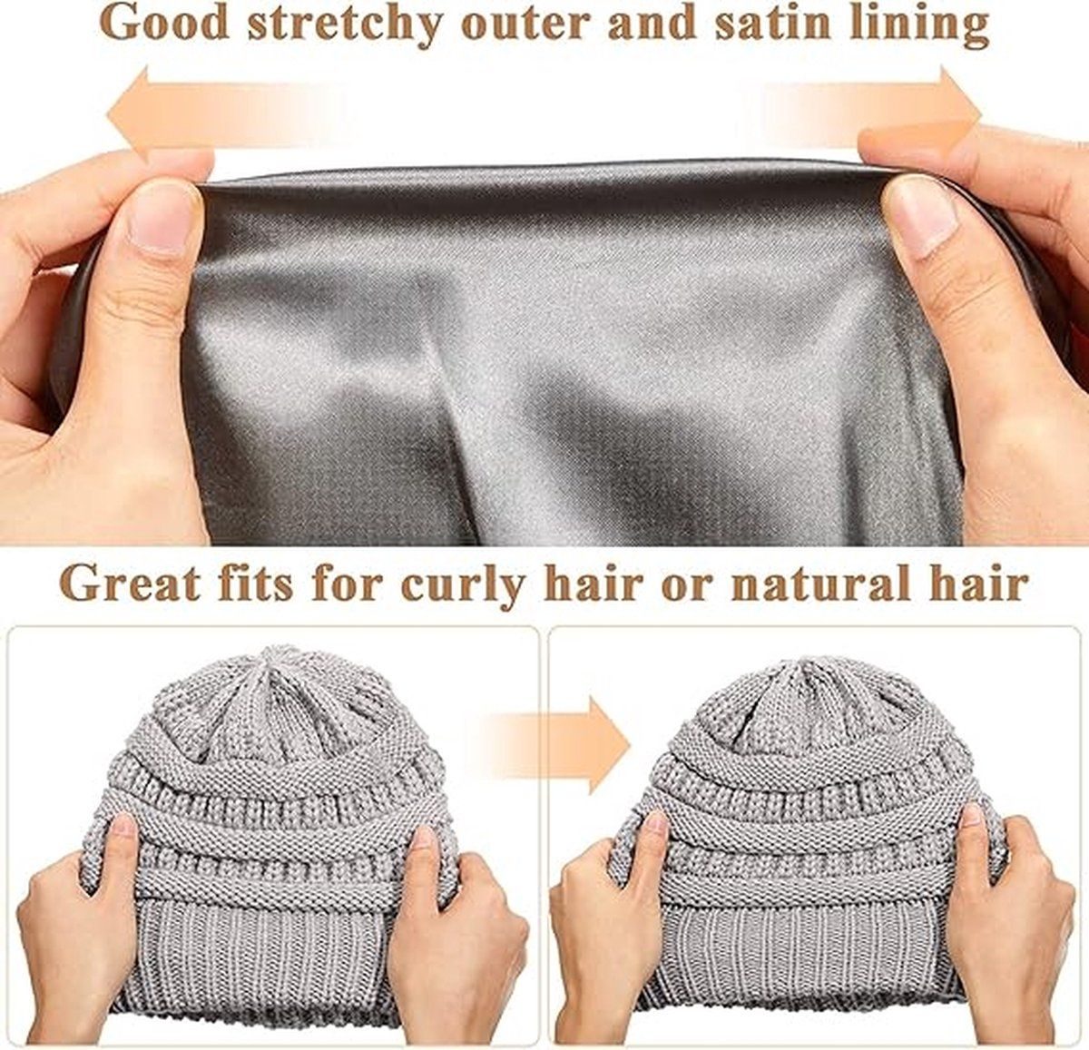 Womens Slouchy Ski Hat Warm with Satin Lining Navy Blue, 52-60 cm