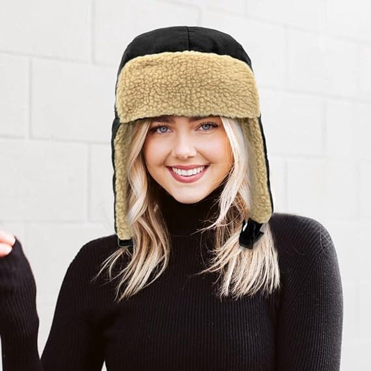 Winter Aviator Hat Thickened Cotton with Earmuffs Black, One Size