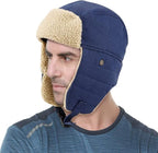Winter Aviator Hat Thickened Cotton with Earmuffs Navy Blue, One Size