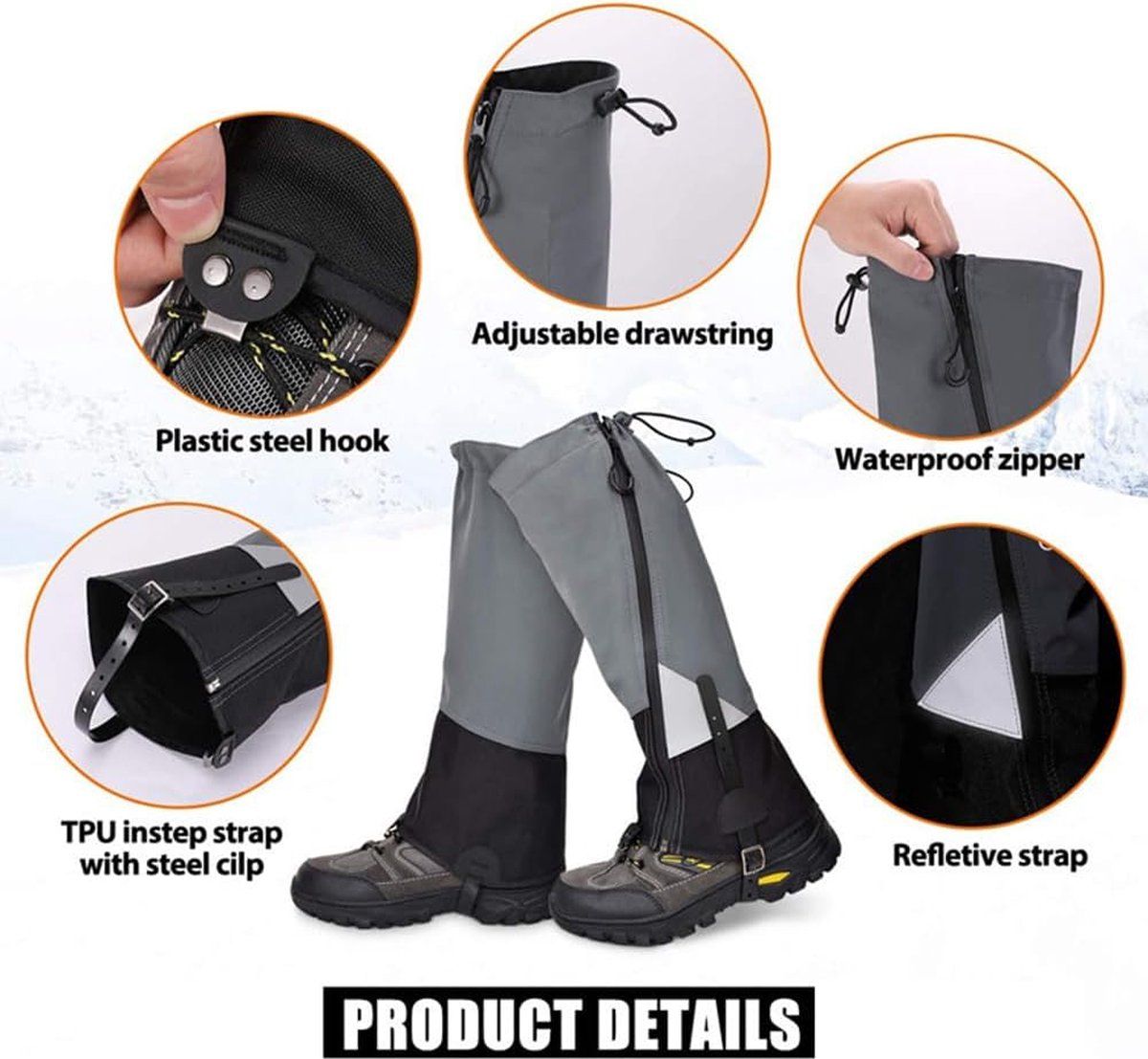 Leg Warmers Waterproof Tear Resistant Adjustable Boot Covers for Hiking, Size L, 42.5 cm