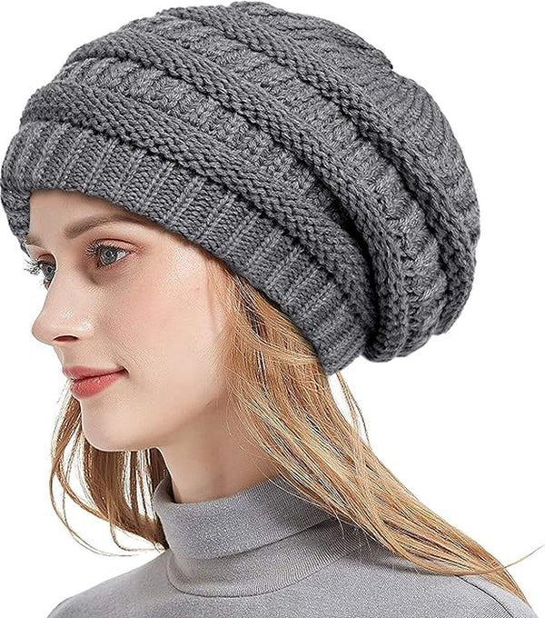 Dark Gray Women's Slouchy Ski Hat with Satin Lining