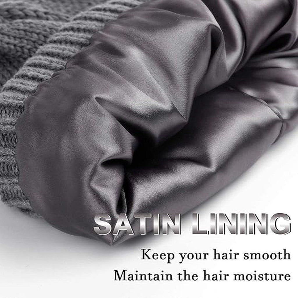 Womens Slouchy Ski Hat Warm with Satin Lining Dark Gray, 52-60 cm
