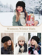 2 Piece Knitted Beanie Hat Set Ultra Warm Unisex Black White