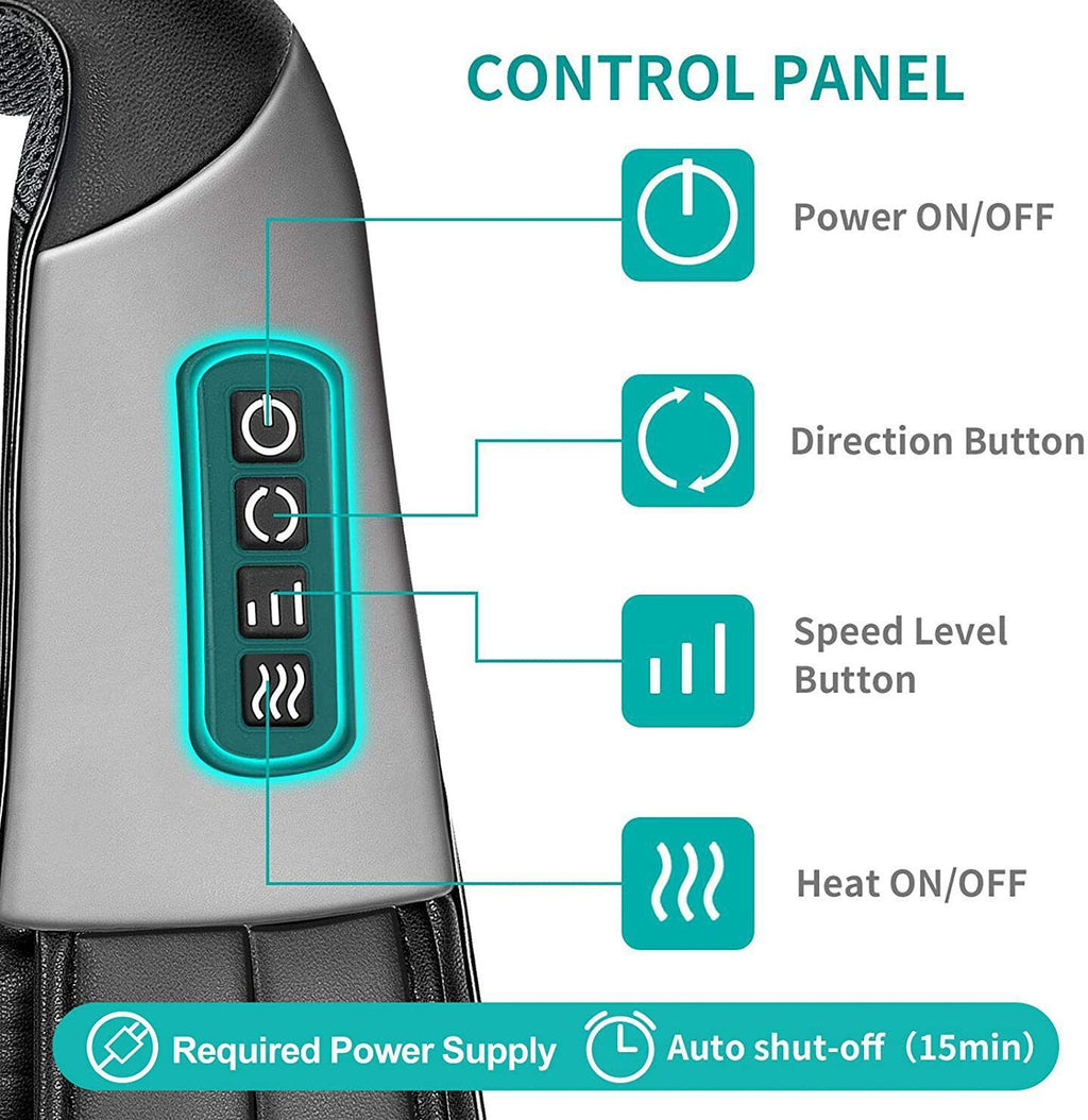 Shiatsu Neck Shoulder Massager with Red Light Heat, 8 Deep Kneading Nodes 3 Speed Bi-Directional Rotation Massage Shawl,  for Neck Back Waist Leg Home Office Car Use, AC & Car Adapters Included