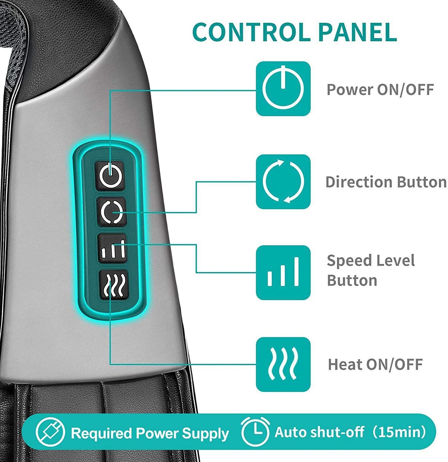 Shiatsu Neck Shoulder Massager with Red Light Heat, 8 Deep Kneading Nodes 3 Speed Bi-Directional Rotation Massage Shawl,  for Neck Back Waist Leg Home Office Car Use, AC & Car Adapters Included