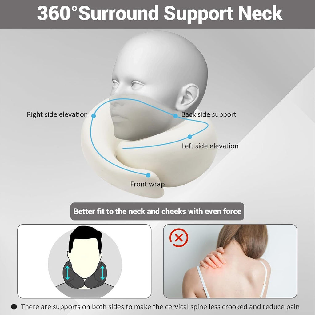 Travel Neck Pillow U-Shaped Memory Cotton for Airplane Sleep and Neck Support Pale Gray and Dark Gray