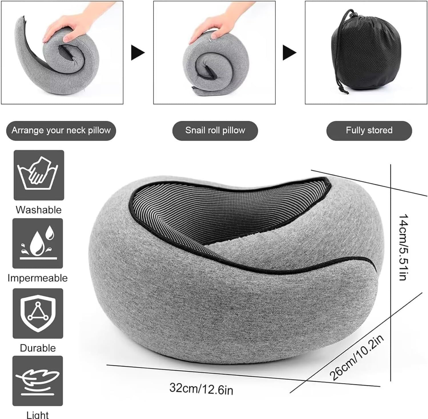 Travel Neck Pillow U-Shaped Memory Cotton for Airplane Sleep and Neck Support Pale Gray and Dark Gray