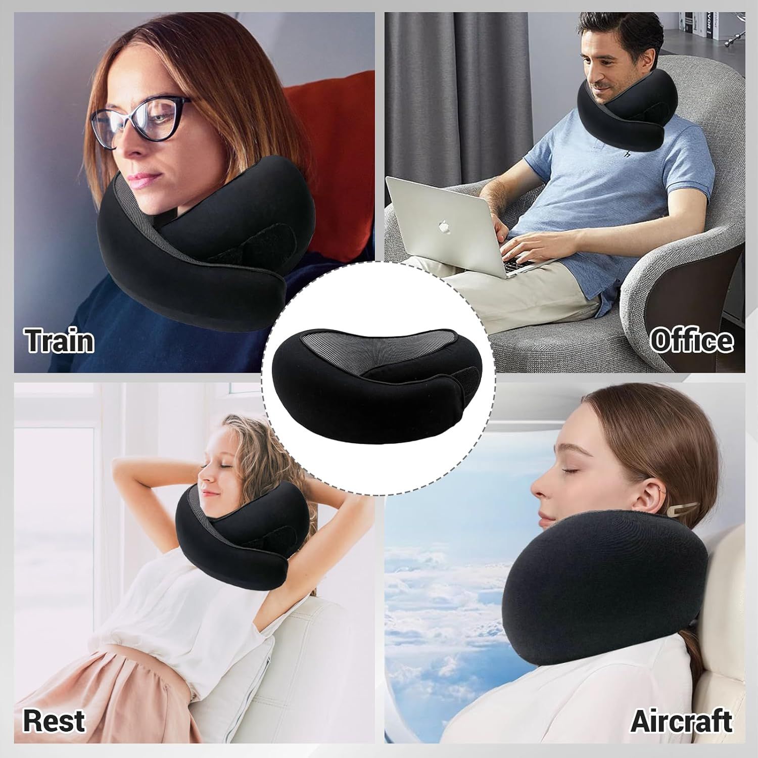 Travel Neck Pillow U-Shaped Memory Cotton for Airplane Sleep and Neck Support Pale Gray and Dark Gray