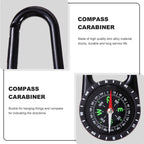 Multifunctional 1-in-1 Compass & Carabiner | Multitool | Belt Clip | Portable | Extra Strong | Survival | Black