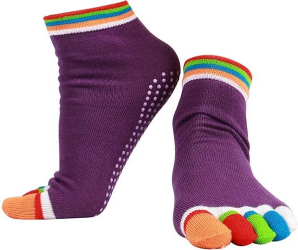Full Toe Yoga Socks | Full Toe Yoga Sock | With Anti-Slip Bottom | Anti-Slip Socks | Pilates Socks | Size 36-40 | Purple with Colors