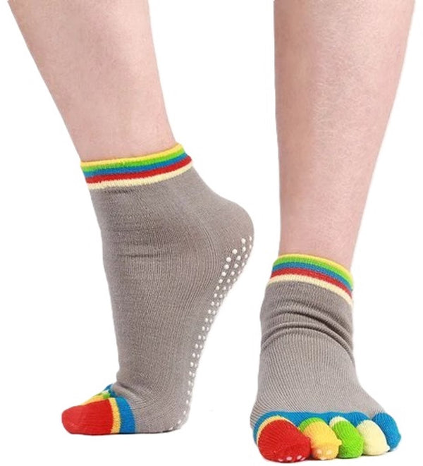 Full Toe Yoga Socks | Full Toe Yoga Sock | With Anti-Slip Bottom | Anti-Slip Socks | Pilates Socks | Size 36-40 | Grey with Colors