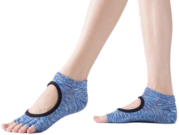 Yoga Socks Full Open Toe | Full Toe Yoga Sock | With Anti-Slip Bottom | Anti-Slip Socks | Pilates Socks | Size 36-40 | Blue Pattern
