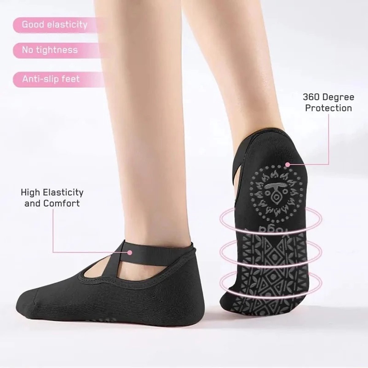 Closed Toe Yoga Socks | With Anti-Slip Bottom | Anti-Slip Socks | Pilates Socks | Size 36-40 | Black