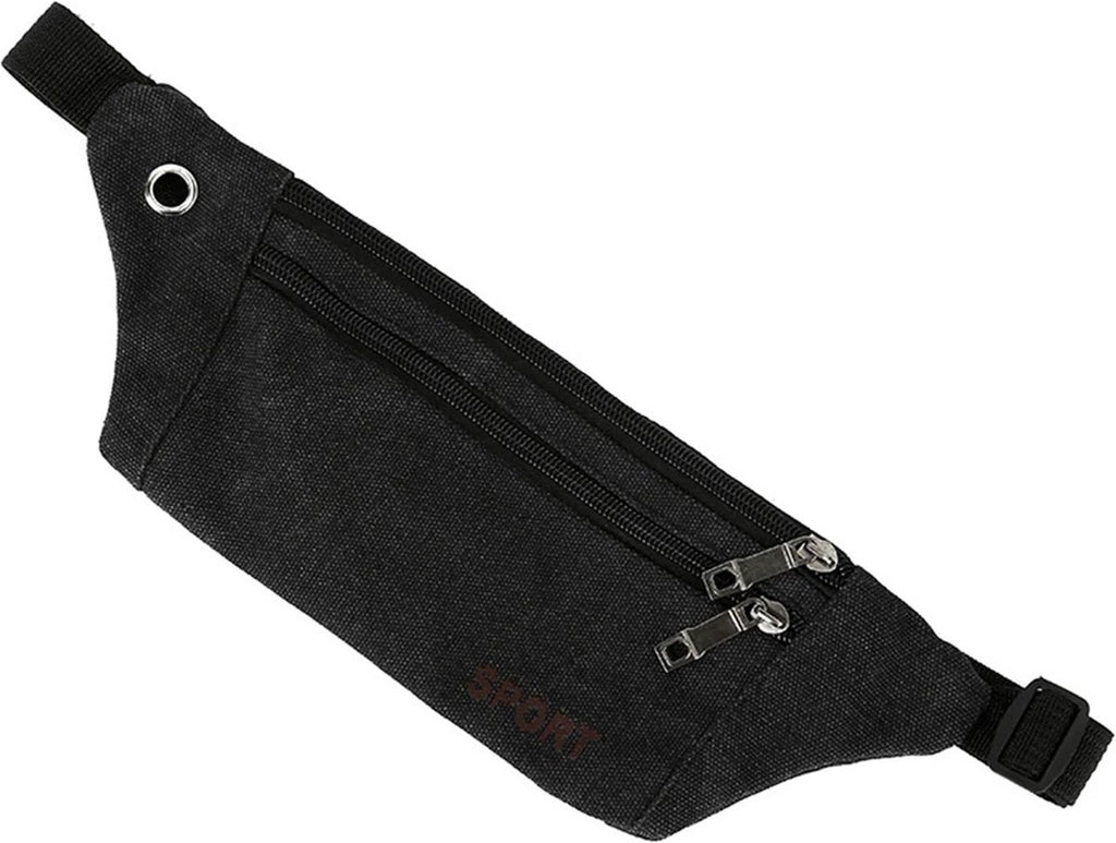 Sporty Waist Bag | Running Belt | Fanny Pack | Crossbody Bag | With Phone Holder & Cable Opening | Running Bag | Unisex | Black