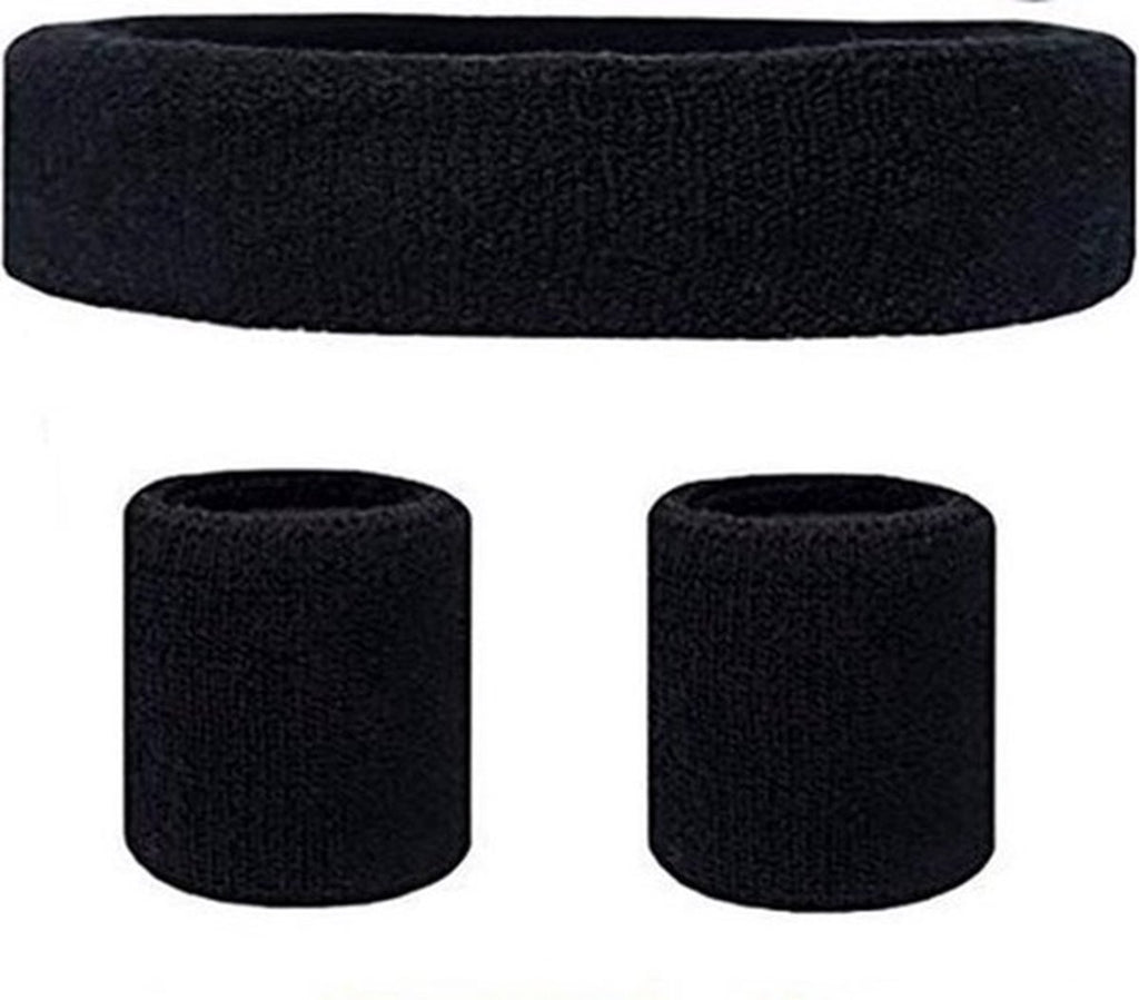 Set of Headband and 2x Wristbands Set | Sweatband | Sweatbands | Head and Wrist | Sports Bands | Black