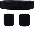 Set of Headband and 2x Wristbands Set | Sweatband | Sweatbands | Head and Wrist | Sports Bands | Black