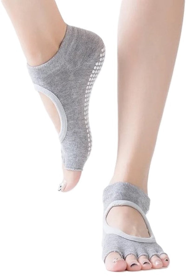 Yoga Socks Full Open Toe | Full Toe Yoga Sock | With Anti-Slip Bottom | Anti-Slip Socks | Pilates Socks | Size 36-40 | Grey