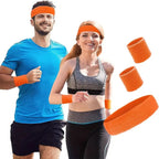 Headband & 2x Wristband Set | Sweatband | Sweatbands | Head and Wrist | Sports Bands | Orange