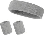 Set of Headband and 2x Wristbands Set | Sweatband | Sweatbands | Head and Wrist | Sports Bands | Grey