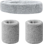Set of Headband and 2x Wristbands Set | Sweatband | Sweatbands | Head and Wrist | Sports Bands | Grey