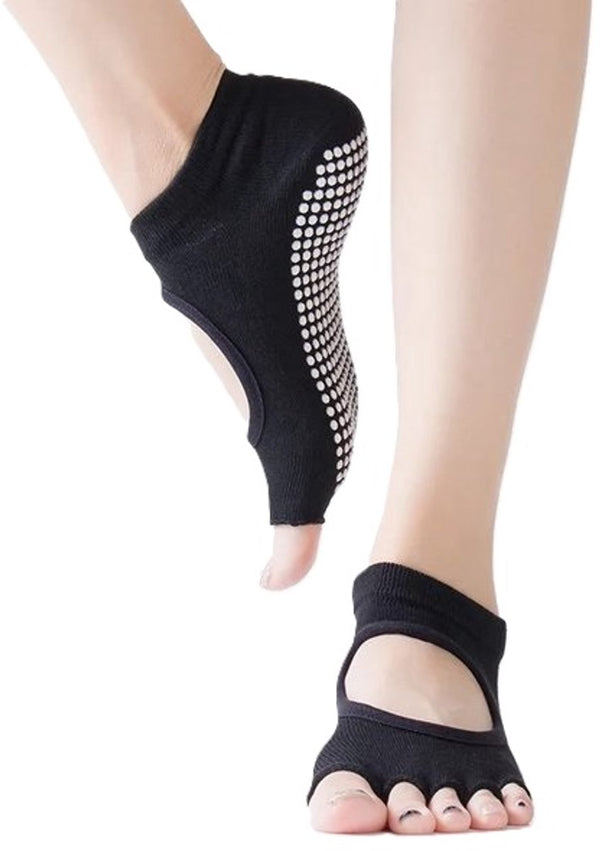 Yoga Socks Full Open Toe | Full Toe Yoga Sock | With Anti-Slip Bottom | Anti-Slip Socks | Pilates Socks | Size 36-40 | Black