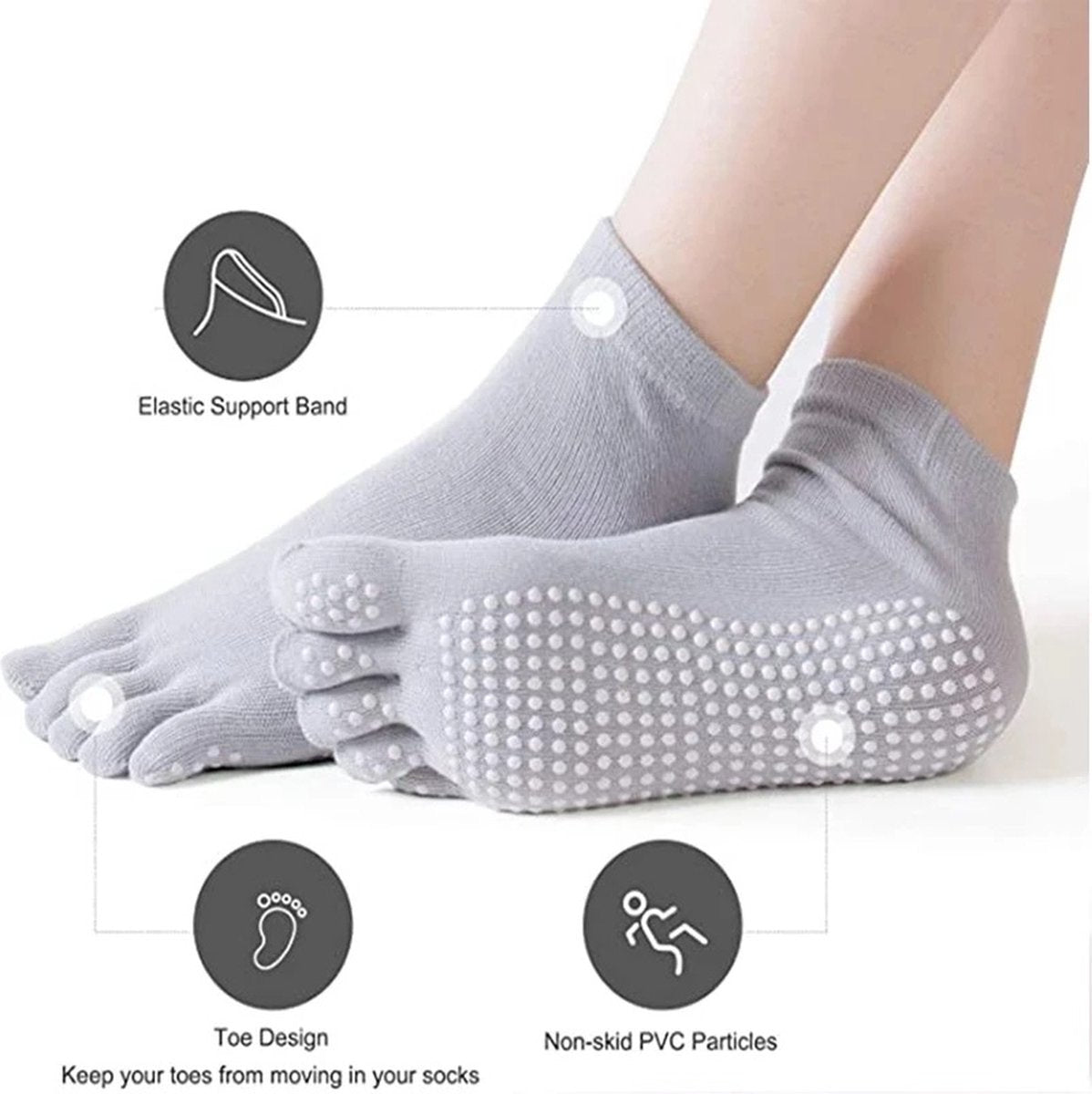 Full Toe Yoga Socks | Full Toe Yoga Sock | With Anti-Slip Bottom | Anti-Slip Socks | Pilates Socks | Size 36-40 | Purple