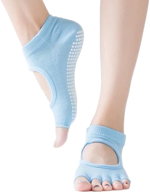 Yoga Socks Full Open Toe | Full Toe Yoga Sock | With Anti-Slip Bottom | Anti-Slip Socks | Pilates Socks | Size 36-40 | Light Blue