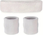 Headband + 2 Wristbands | Sweatband Set | Sweatbands | Head and Wrist Sweatband | Sports Bands | White
