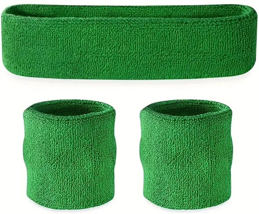 3-Piece Set of Headband & 2x Wristband Set | Sweatband | Sweatbands | Head and Wrist | Sports Bands | Green
