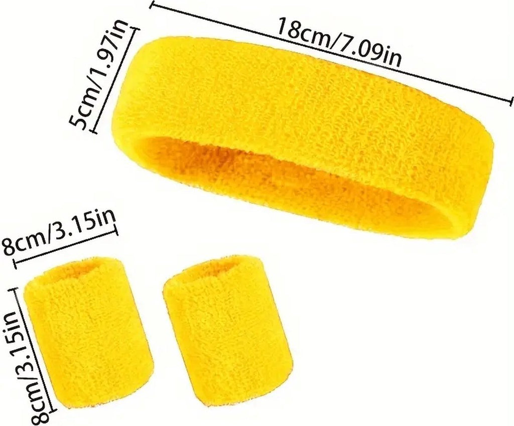Set of Headband & 2x Wristbands Set | Sweatband | Sweatbands | Head and Wrist | Sports Bands | Yellow