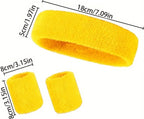 Set of Headband & 2x Wristbands Set | Sweatband | Sweatbands | Head and Wrist | Sports Bands | Yellow