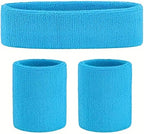 3-Piece Set of Headband & 2x Wristband Set | Sweatband | Sweatbands | Head and Wrist | Sports Bands | Light Blue