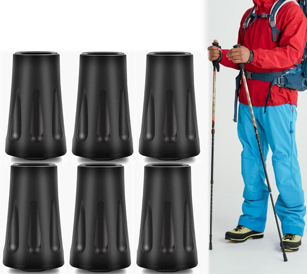 6-pack reinforced trekking pole tips - reinforced rubber tips for trekking poles, walking sticks, and hand trekking poles - universal non-slip replacement tips