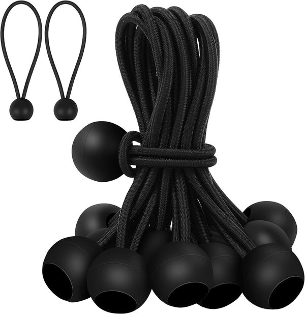 30 elastic cords, 10 cm long - with ball joints - black - sturdy rubber tensioners - for securing tarpaulins, camping tents, luggage cables, and awnings.