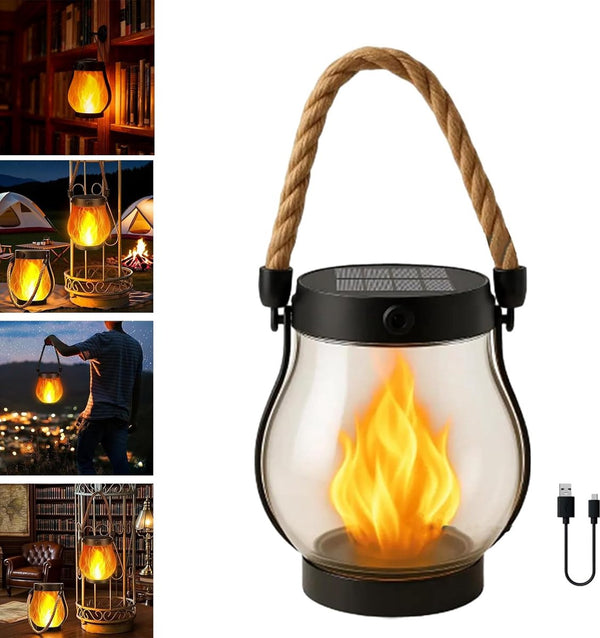 Outdoor solar lights - Solar garden lighting - Solar lantern - Dancing flame outdoor solar lanterns waterproof lighting - Hemp rope flame lamp - For camping garden patio garden halloween decoration (1 piece)