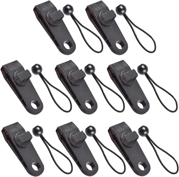 Tarp Clips & Bungee Cords 10-piece – Heavy Duty, for tents/banners (black)
