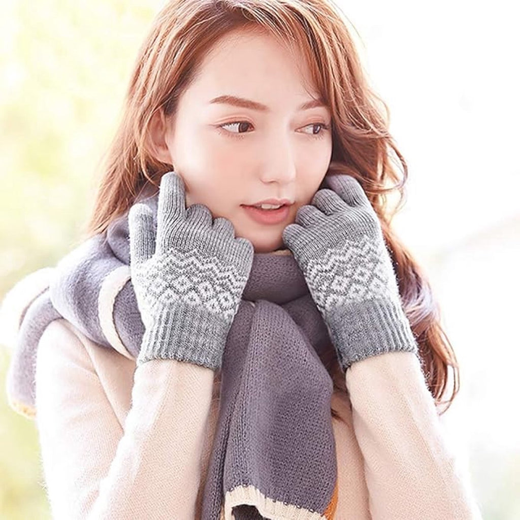 Gloves-men's gloves Women's winter gloves - Snowflake print Warm touchscreen gloves - Unisex - Reusable