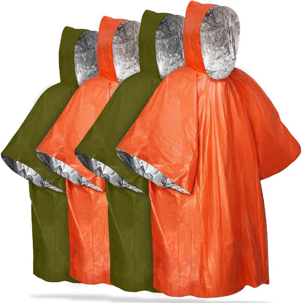 4 pieces - Waterproof survival blanket - Emergency blanket - 125cm*100cm - Reversible - with Hood - Waterproof - Windproof - Portable - Thermal emergency blanket - Rescue blanket - Insulation blanket - Foil Blanket Insulated Survival Blankets