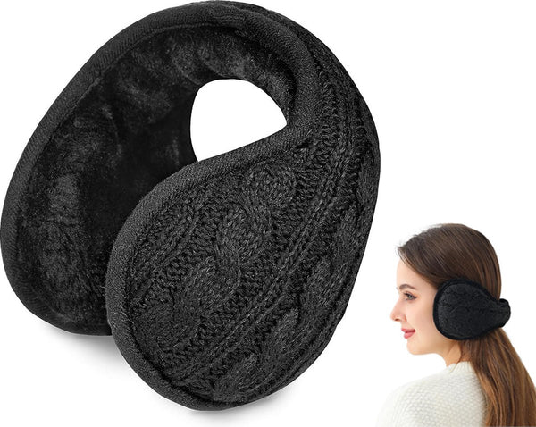 Black Plush Fleece Ear Warmers for Winter Outdoor Activities