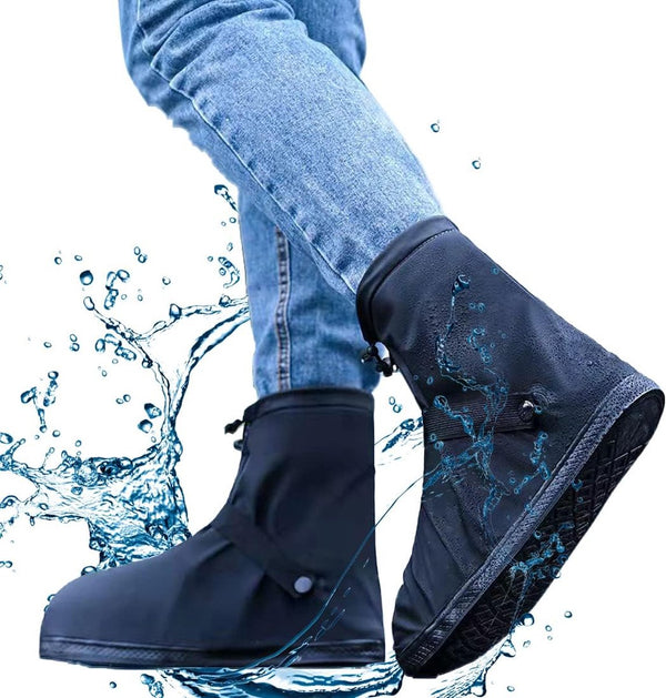 Waterproof Shoe Covers - Rain Shoe Covers - With Zipper, Drawstring and Snap - Waterproof Shoe Protectors - Motorcycle Scooter Bicycle Shoe Cover - Shoe Rain Cover - Shoe Cover - Shoe Covers - Anti-Slip - XL Size 43-45 - Black - Reusable