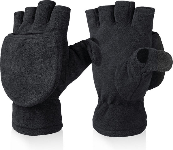Fingerless Knitted Polar Fleece Gloves with Flip Cover