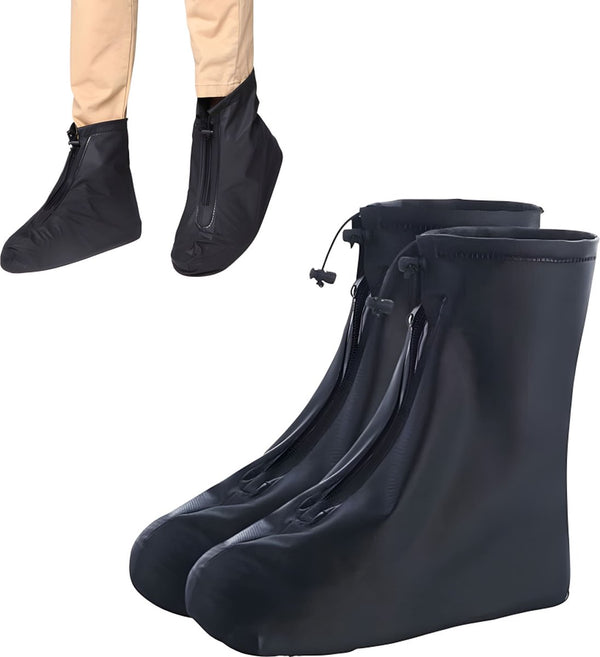 Waterproof Shoe Covers - Rain Shoe Covers - With Zipper and Drawstring - Waterproof Shoe Protectors - Motorcycle Scooter Bicycle Shoe Cover - Shoe Rain Cover - Shoe Cover - Shoe Covers - Anti-Slip - Size 39-40 - Black