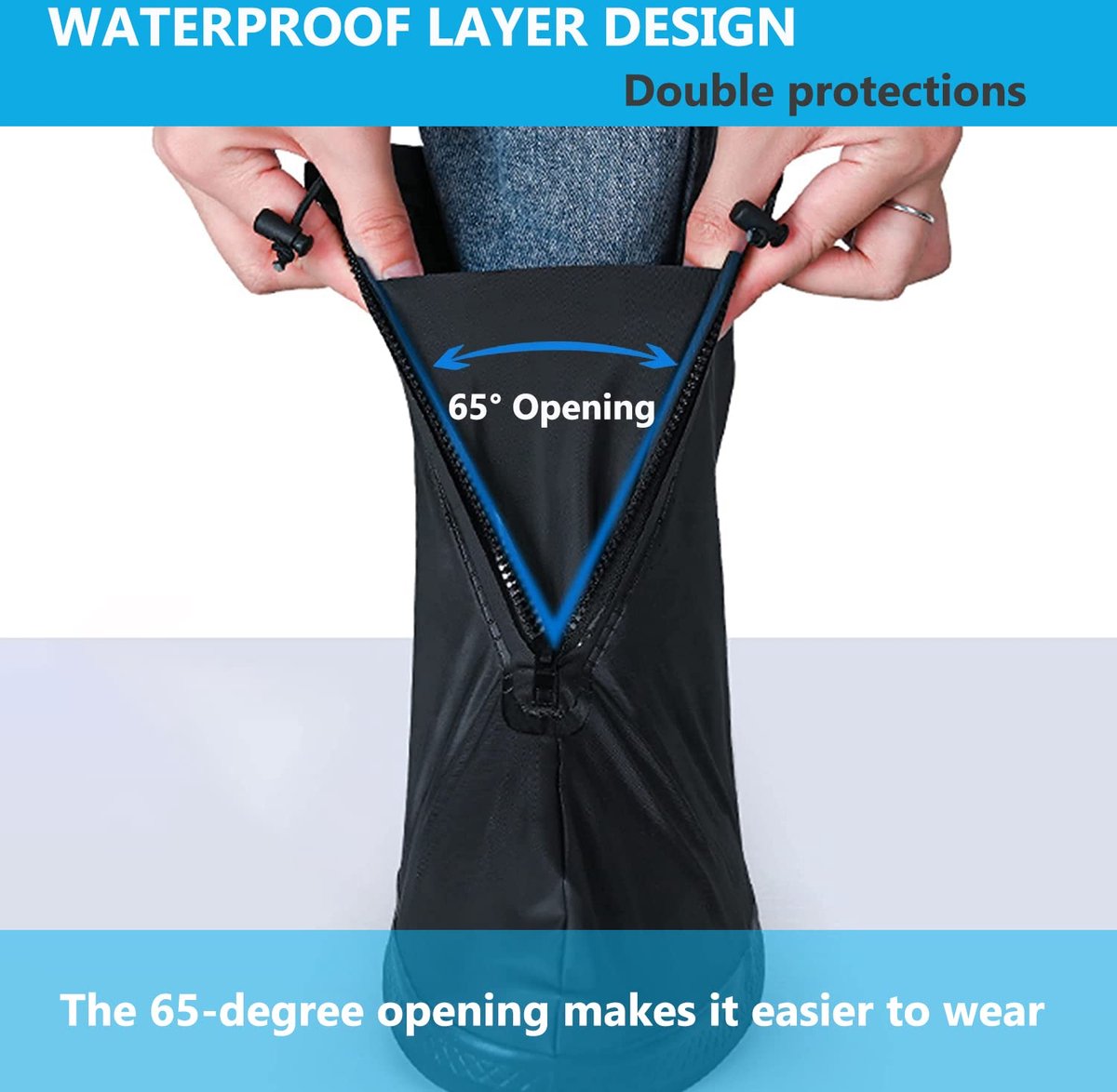Waterproof Shoe Covers - Rain Shoe Covers - With Zipper, Drawstring and Snap - Waterproof Shoe Protectors - Motorcycle Scooter Bicycle Shoe Cover - Shoe Rain Cover - Shoe Cover - Shoe Covers - Anti-Slip - M Size 38-39 - Black - Reusable