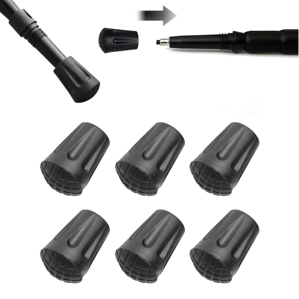 Nordic Walking Tips - 6 Pieces - Walking Stick Tips - Crutch Tips - Nordic Walking Pads - Nordic Walking Cane Tips - Round Nordic Footings - Trekking Pole Tips - Replacement Tips - End Stop - Walking Stick Base - Easy to Install - Black