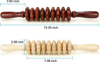 Massage Stick - Massage - Massage Device - 2 Pieces - Relieve Fatigue - Anti-Cellulite Massage Roller Tool - Full Body Massager - Thigh Massager - Natural Wooden Massage Roller - Connective Tissue Massages - Relax - Durable - 9 Wheels