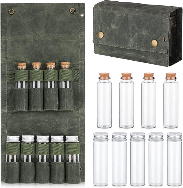 Camping Spice Kit - Portable Spice Bag with 9 Mini Spice Jars - Camping Set Travel Accessories - For Travel, Outdoors, Camping, Barbecue, Picnic - Portable Camping Spice Set