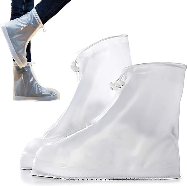 Rain Overshoes - Unisex - Sturdy Shoe Covers - With Zipper and Drawstring - Shoe Cover - Waterproof Shoe Protectors - Motorcycle Scooter Bicycle Shoe Cover - Shoe Cover - Rain Cover - Protects Against Rain and Dirt - White - Size 40/41