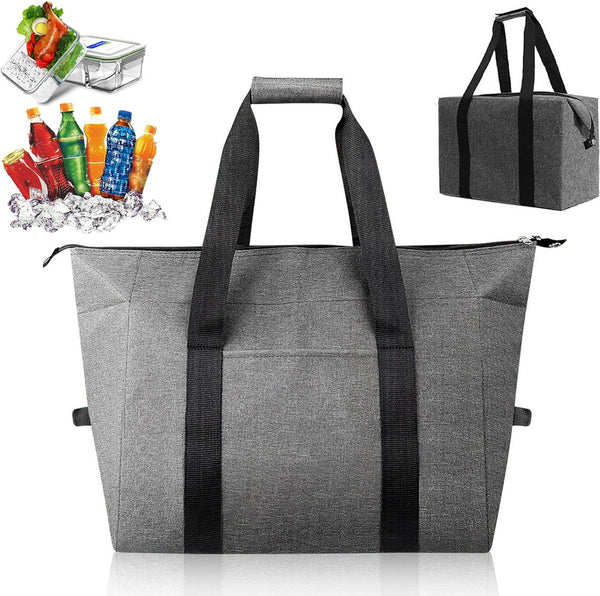 Grey Foldable Thermal Lunch Cooler Bag with Carrying Handle
