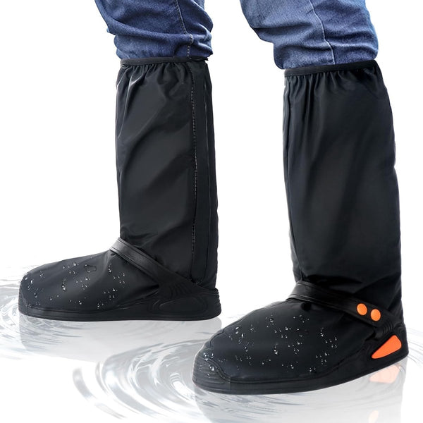 Waterproof Shoe Covers - Rain Shoe Covers - With Zipper, Snap - Waterproof Shoe Protectors - Motorcycle Scooter Bicycle Shoe Cover - Shoe Rain Cover - Shoe Cover - Shoe Covers - Anti-Slip - Size L 40-42 - Black - Reflective - Foldable